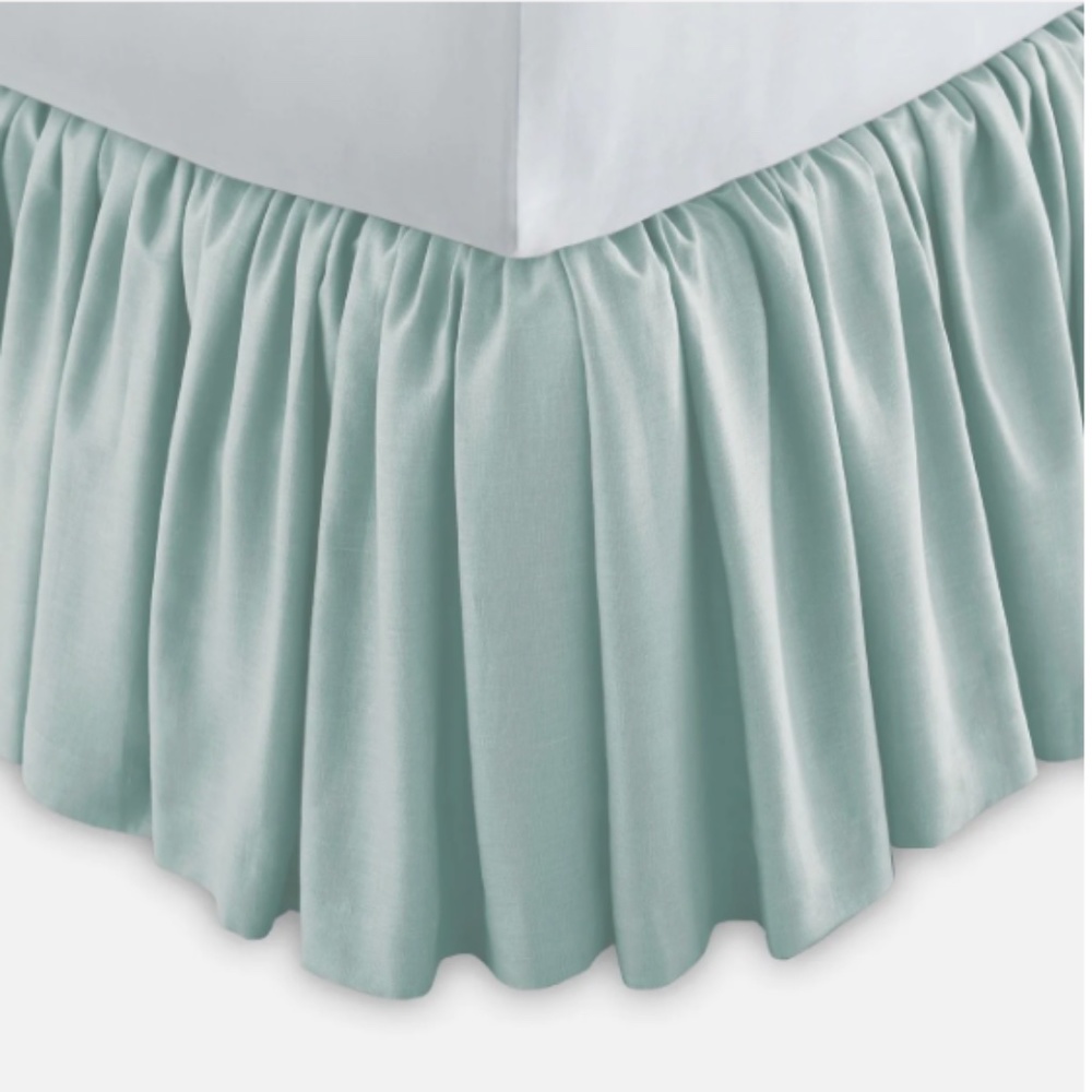 White Birch Light Blue Ruffled Pleated Bedskirt Dust Ruffle Size Queen